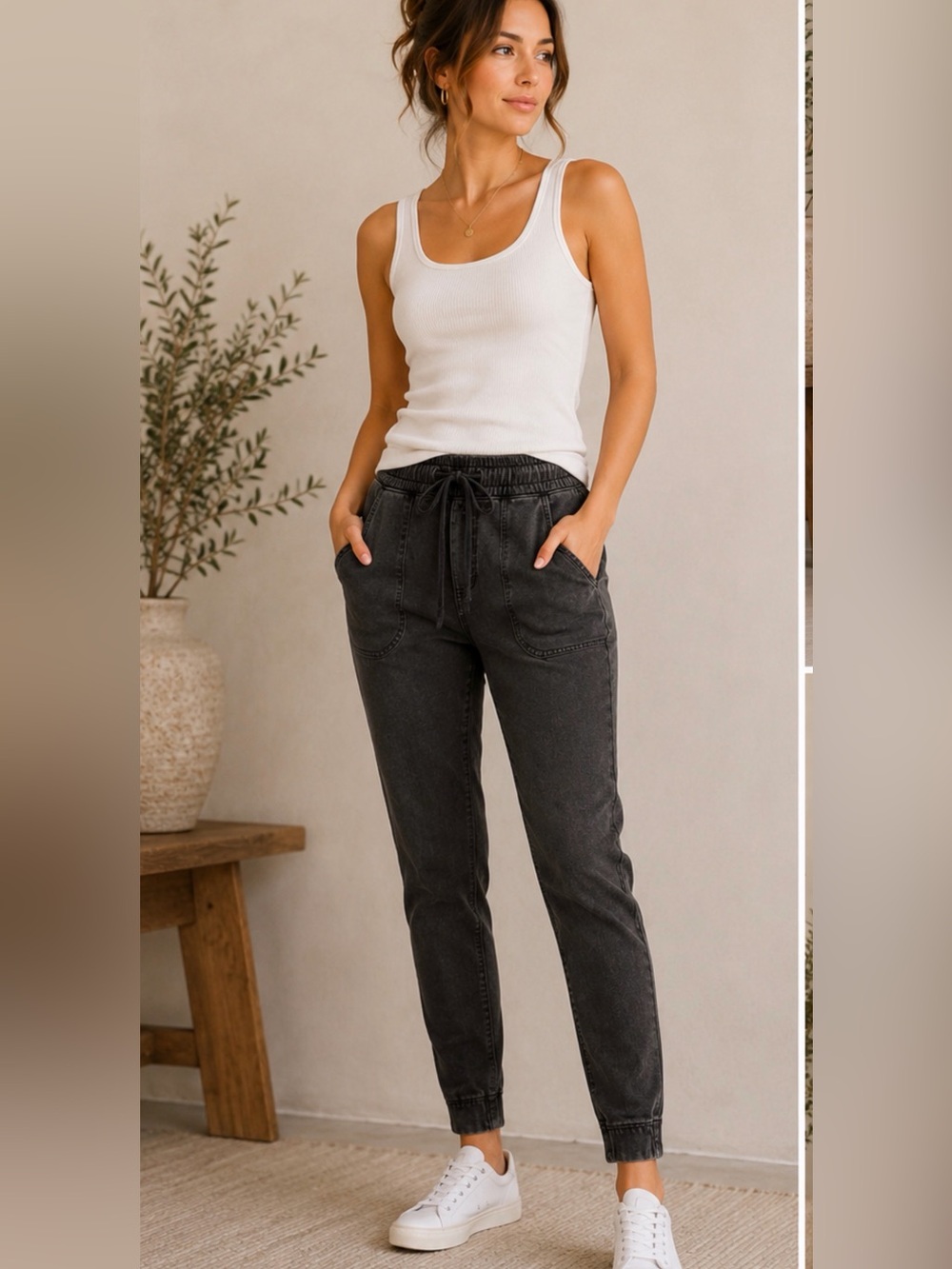 Signature by Levi Strauss Black Pull On Jogger Jeans Drawstring‎ Tapered Pants